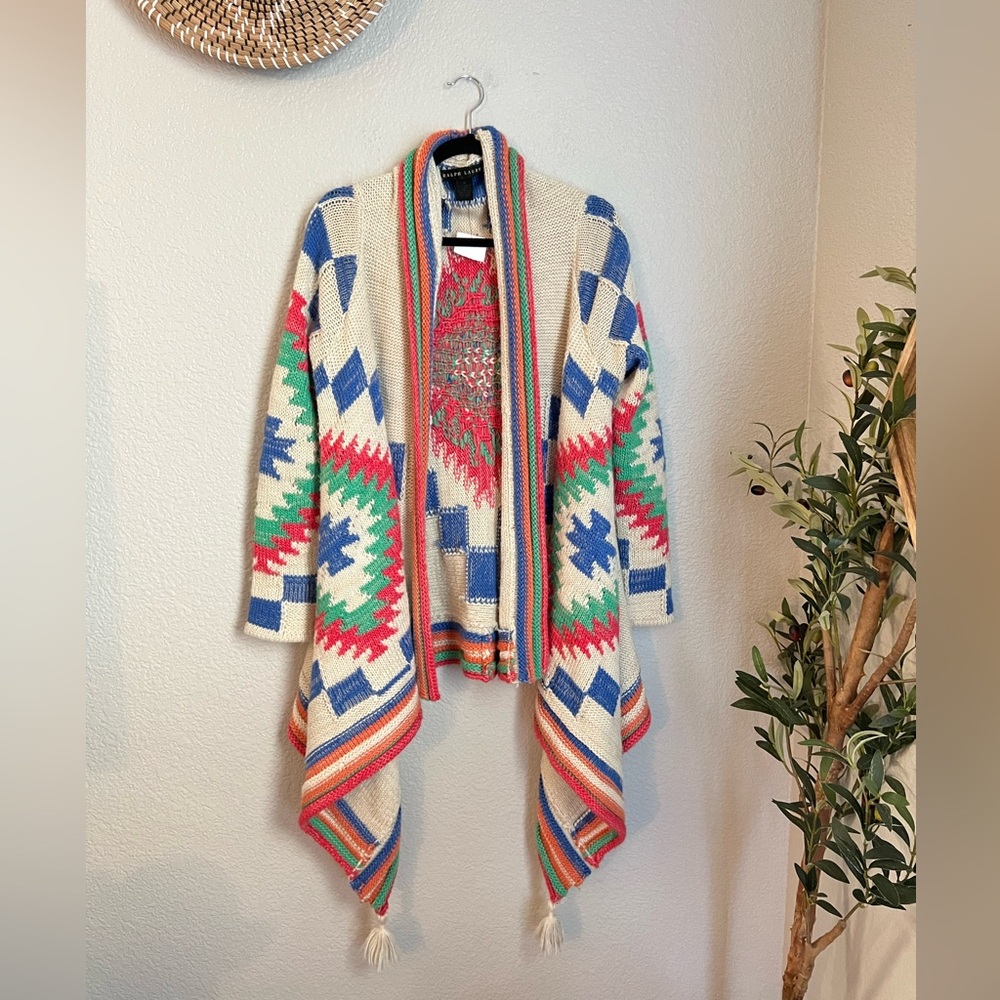 NWT Ralph Lauren Aztec boho open cardigan Shaw Medium Colorful